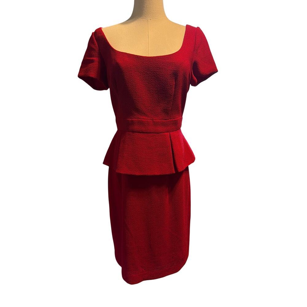 Kay Unger Red Textured Peplum Knee Length Dress. Size 6